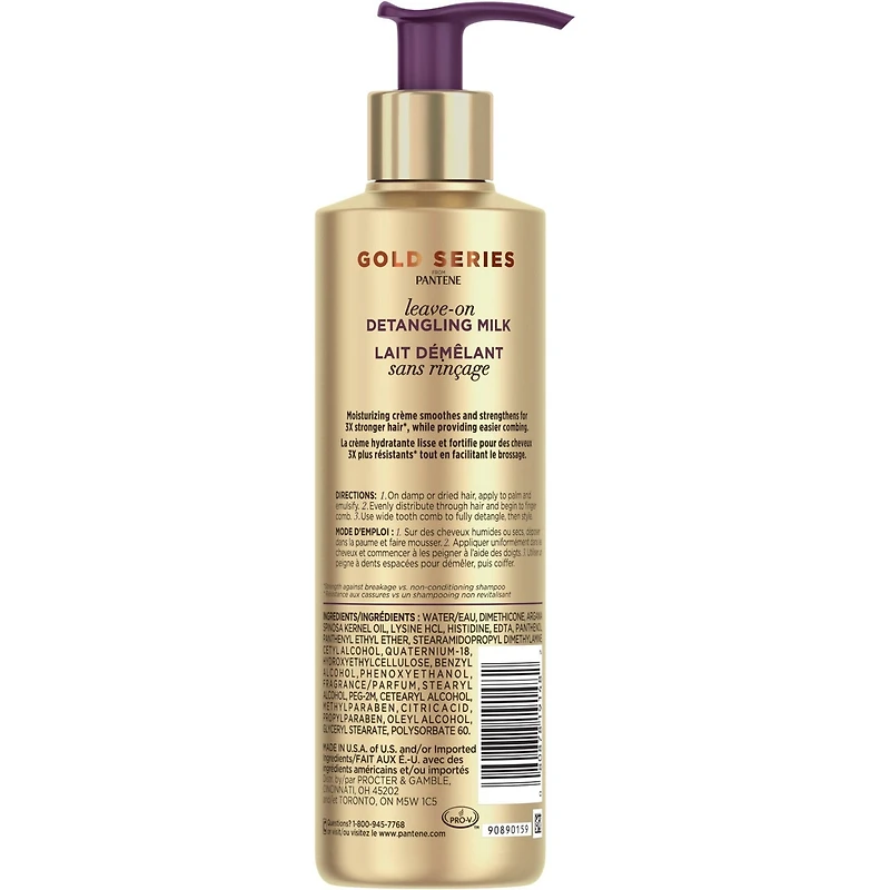 Gold Series from Pantene Sulfate-Free Leave-On Detangling Milk Treatment with Argan Oil for Curly, Coily Hair, 225 mL