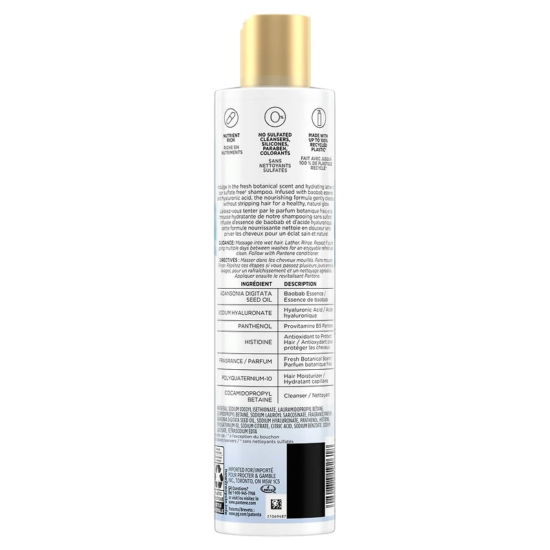 Pantene Hydrating Glow with Baobab Essence Shampoo, Sulfate- and Silicone-free, 285 mL