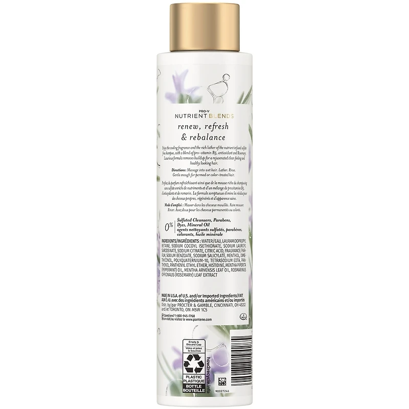 SHAMPOOING SANS SULFATE NUTRIENT BLENDS au romarin, 285 mL
