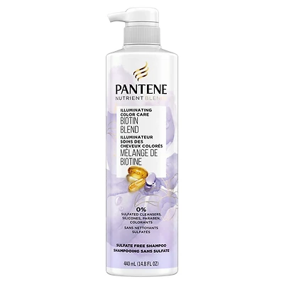 Shampooing sans sulfate Pantene Nutrient Blends, illuminateur pour cheveux colorés avec biotine, sûr pour les cheveux colorés
