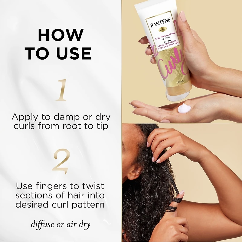 Hair Lotion, Moisturizing, for Curly Hair, Cream Reshapes and Defines Curls with Vitamin B5, Safe for Color Treated Hair, Pro-V