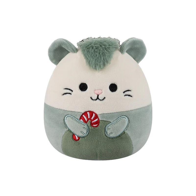 Peluche Squishmallows des Fêtes 5 po - Willoughby l'opossum vert avec canne de bonbon
