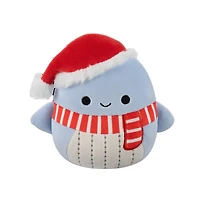 Peluche Squishmallows des Fêtes 5 po - Samir la baleine bleue avec tuque de Père Noël