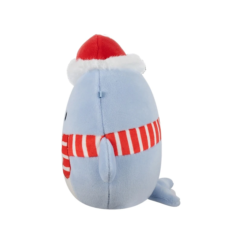 Peluche Squishmallows des Fêtes 5 po - Samir la baleine bleue avec tuque de Père Noël