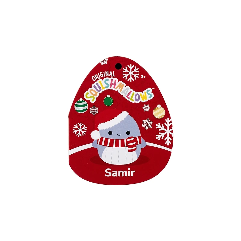Peluche Squishmallows des Fêtes 5 po - Samir la baleine bleue avec tuque de Père Noël