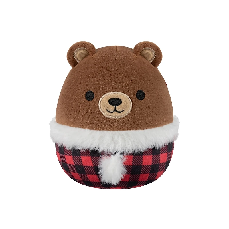 Peluche Squishmallows des Fêtes 5 po - Omar l'ours avec habit d'hiver en carreaux