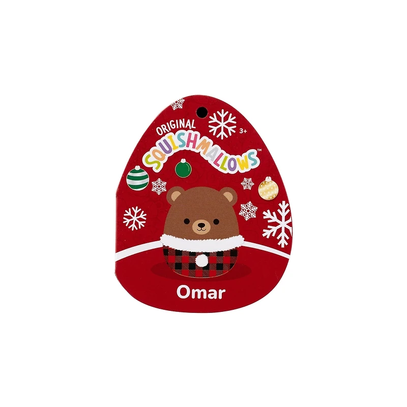 Peluche Squishmallows des Fêtes 5 po - Omar l'ours avec habit d'hiver en carreaux