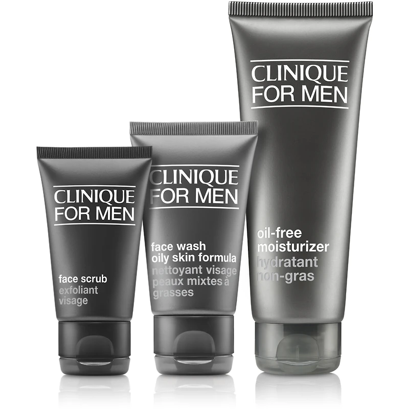 Coffret de soins homme Hydratation quotidienne sans huile : Nettoyer, Exfolier, Hydrater