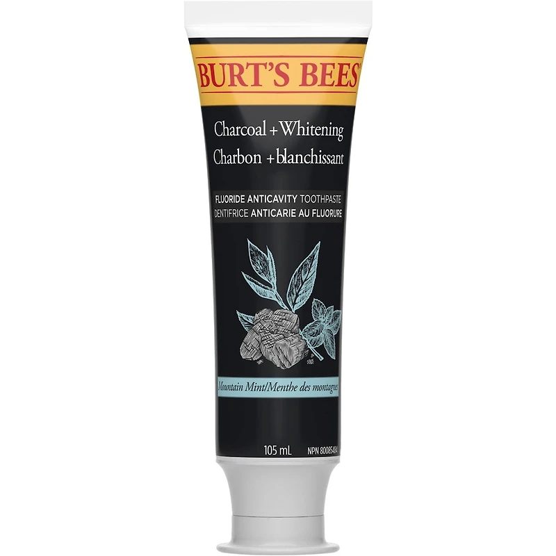 Dentifrice au fluorure Burt’s Bees au charbon, saveur Menthe poivrée, 105 mL