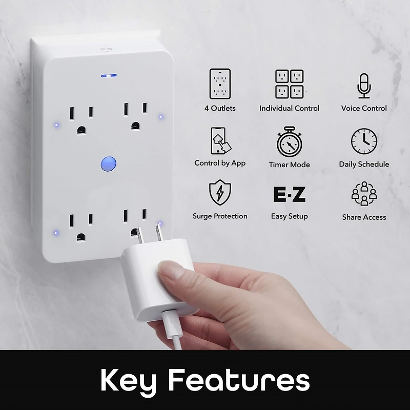 EXTEND - Bloc mural intelligent Wi-Fi avec 4 prises et protection contre la surtension