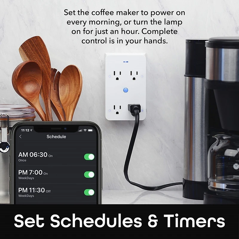 EXTEND - Bloc mural intelligent Wi-Fi avec 4 prises et protection contre la surtension