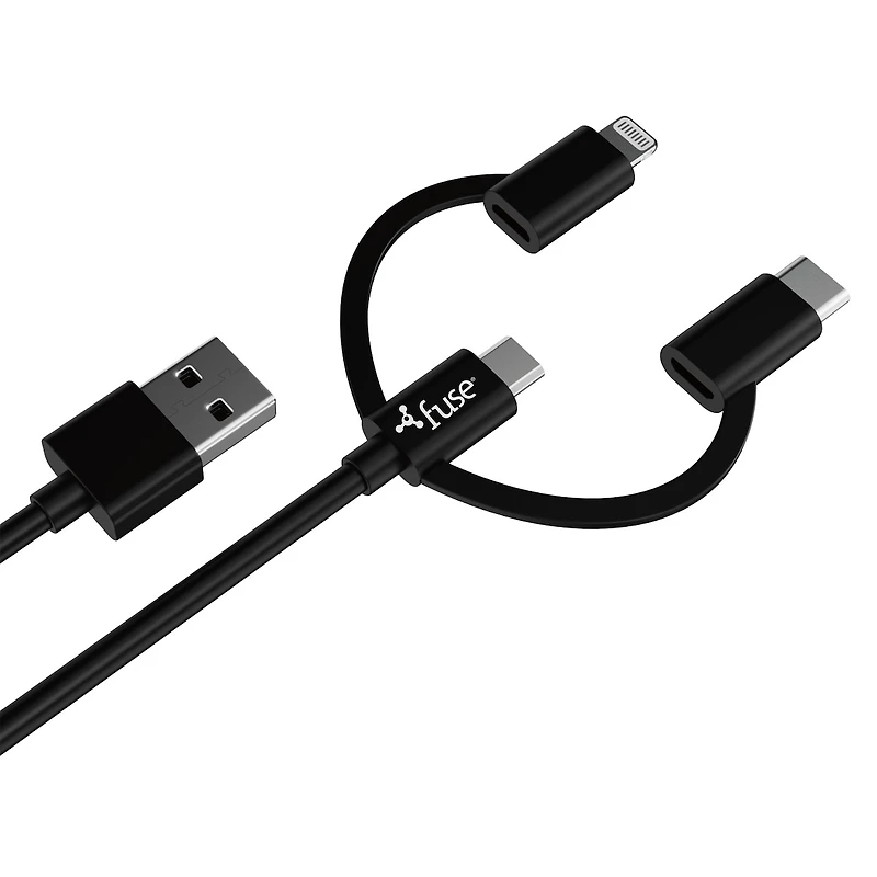 3Ft 3 In 1 Charge/Sync Cable - Black