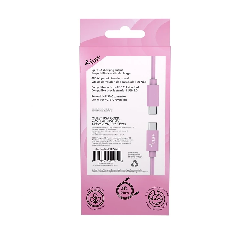 3Ft C-To-C Silicone - Pink