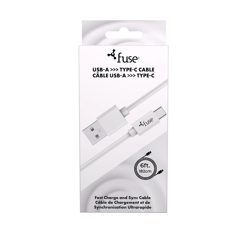 6Ft USB A To USB C Silicone Charging Cable - White