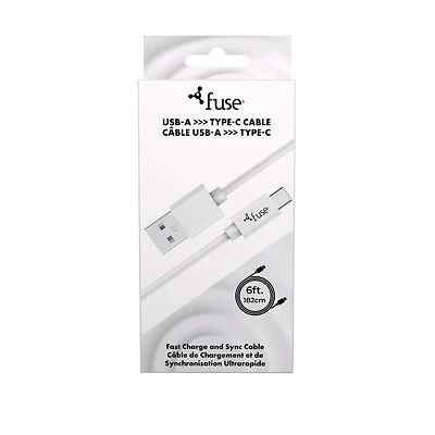 6Ft USB A To USB C Silicone Charging Cable - White