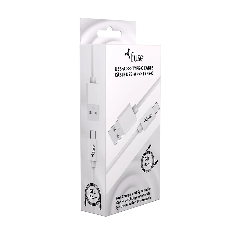 6Ft USB A To USB C Silicone Charging Cable - White