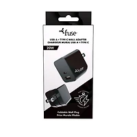 20W Dual Port 1 USB C 1 USB A Wall Adpater - Black