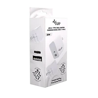 20W Dual Port 1 USB C 1 USB A Wall Adapter - White