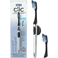 Clic Starter Kit Matte Black Toothbrush Handle with (2) Replacement Brush Head and Holder