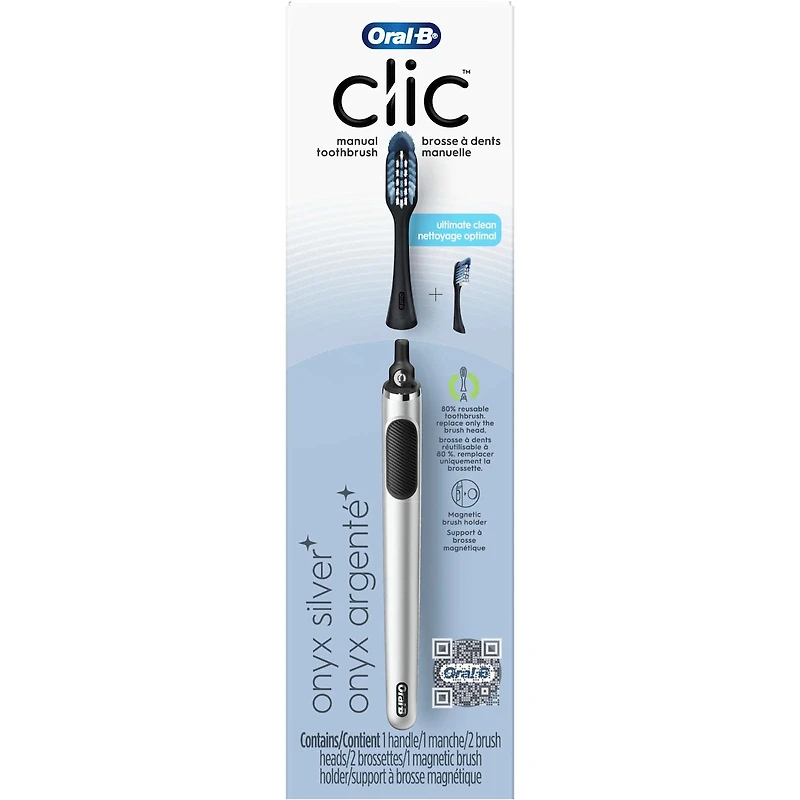 Clic Starter Kit Matte Black Toothbrush Handle with (2) Replacement Brush Head and Holder