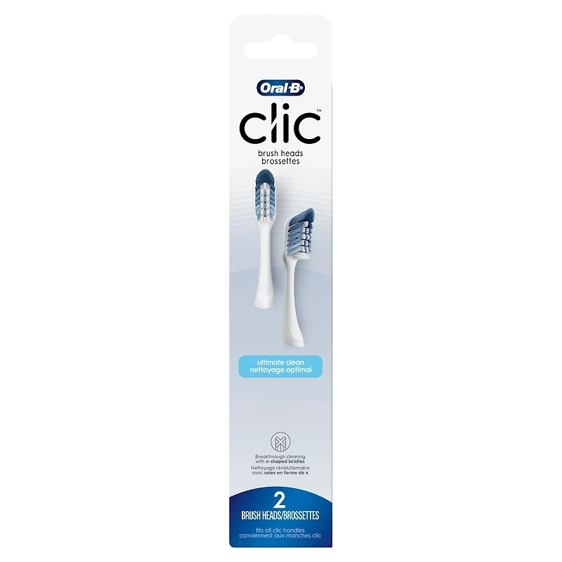 Clic Toothbrush Ultimate Clean Replacement Brush Heads, White, 2 Coun