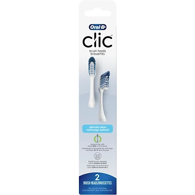 Clic Toothbrush Ultimate Clean Replacement Brush Heads, White, 2 Coun