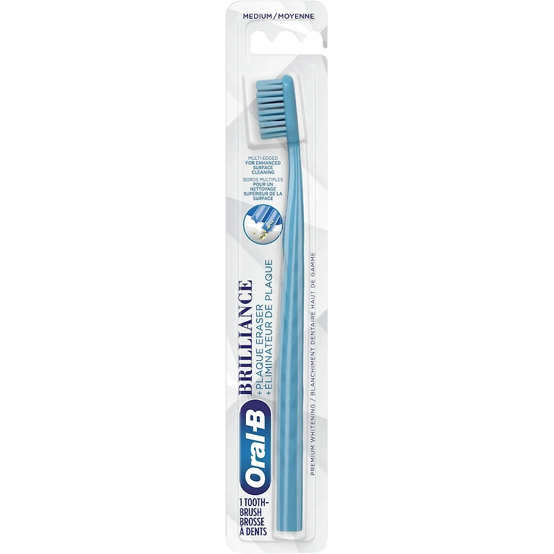 Brosse à dents Brillance blanchiment haut de gamme avec efface-plaque, moyenne, bleu ciel, 1 unité