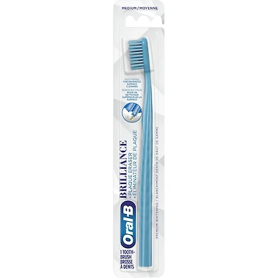 Brosse à dents Brillance blanchiment haut de gamme avec efface-plaque, moyenne, bleu ciel, 1 unité