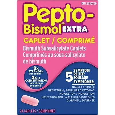 Extra Strength Caplets for Nausea, Heartburn, Indigestion, Upset Stomach, and Diarrhea Relief, Original Flavor