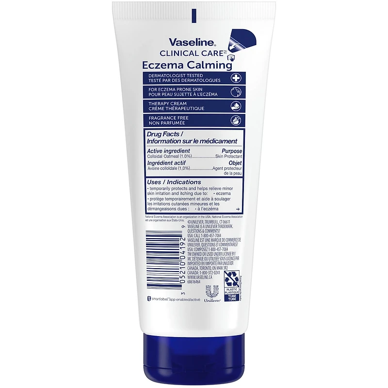 Crème Thérapeuthique pour peau sujette à l'eczéma Vaseline Clinical Care Eczema Calming avec protecteur cutané à l'avoine colloïdale pour soulager la peau sèche et irritée 200 ml