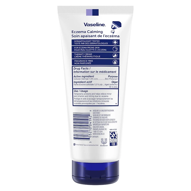 Crème Thérapeuthique pour peau sujette à l'eczéma Vaseline Clinical Care Eczema Calming avec protecteur cutané à l'avoine colloïdale pour soulager la peau sèche et irritée 200 ml