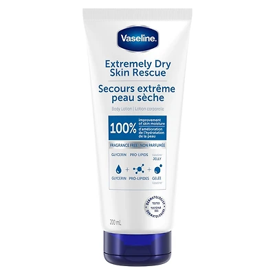 Lotion Corporelle crème hydratante soignante Vaseline Clinical Care Extremely Dry Skin Rescue avec glycérine hydratante pour 100 % d'amélioration de l'hydratation de la peau 200 ml