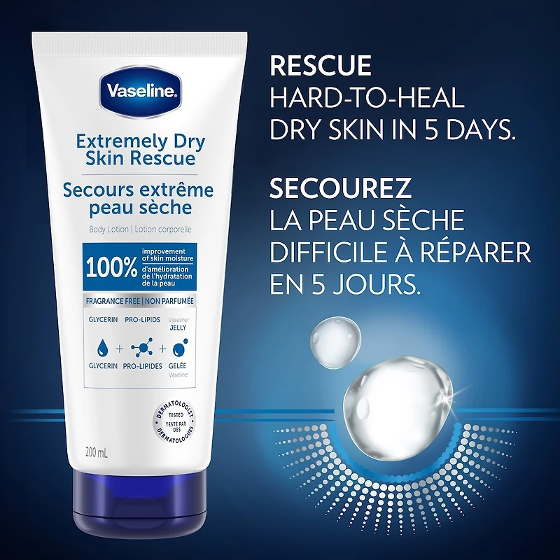 Vaseline Clinical Care™ Body Lotion healing moisturizing cream Extremely Dry Skin Rescue with moisturizing glycerin for 100% improvement of skin moisture 200 ml
