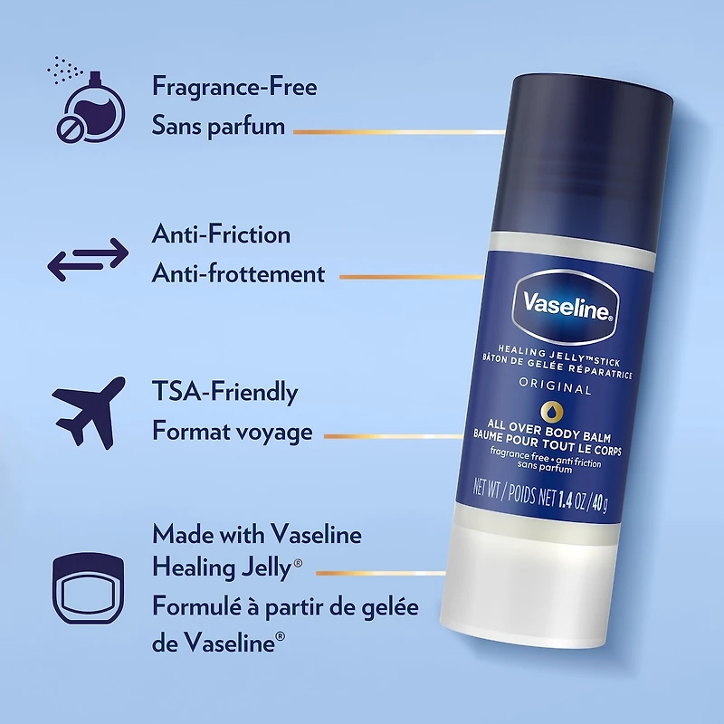 Vaseline Healing Jelly All-Over Body Balm Jelly Stick dry skin relief gel moisturizer Original Petroleum Jelly for hard-to-reach spots 40 g