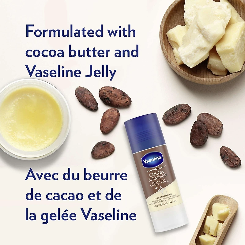 Gelée en Bâton hydratante pour une peau radieuse Vaseline Healing Jelly Cocoa shimmer avec beurre de cacao 40 g