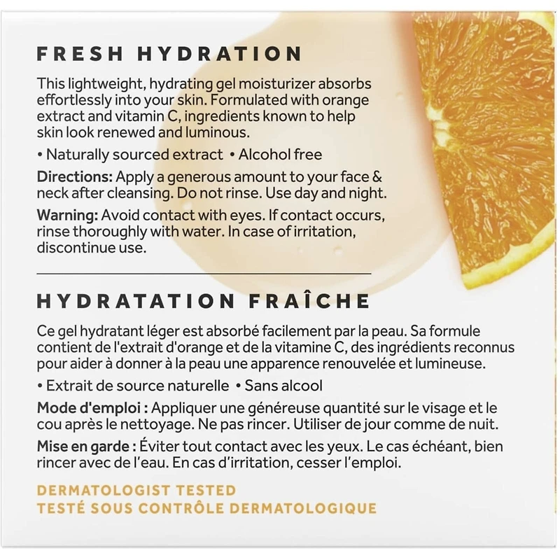 Gel hydratant pour le visage à l'extrait d'orange et à la vitamine C pour une peau renouvelée et lumineuse