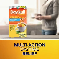 Remède chaud DayQuil/NyQuil, soulage les symptômes du rhume, grippe, congestion, format pratique, jour/nuit, soulage la fièvre, maux de tête, mal de gorge, congestion nasale et toux, action multiple, saveur miel citron
