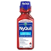 Médicament Vicks NyQuil Rhume et grippe sans alcool, soulagement nocturne de la toux, du mal de gorge, de la fièvre, l’écoulement nasal et des symptômes du rhume et de la grippe, saveur de baies, 354 mL