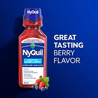 Médicament Vicks NyQuil Rhume et grippe sans alcool, soulagement nocturne de la toux, du mal de gorge, de la fièvre, l’écoulement nasal et des symptômes du rhume et de la grippe, saveur de baies, 354 mL