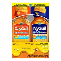 Médicament à saveur de miel Vicks DayQuil et NyQuil pour enfants, soulagement de jour de la toux, soulagement nocturne de la toux, de l’écoulement nasal, de la congestion nasale, des éternuements et des symptômes du rhume, format pratique, 2 x 236 mL