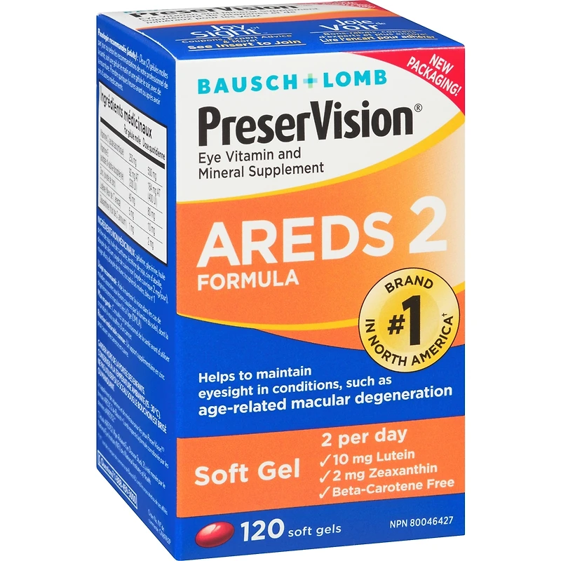 Supplément de vitamines et de minéraux pour les yeux PreserVision formule AREDS 2