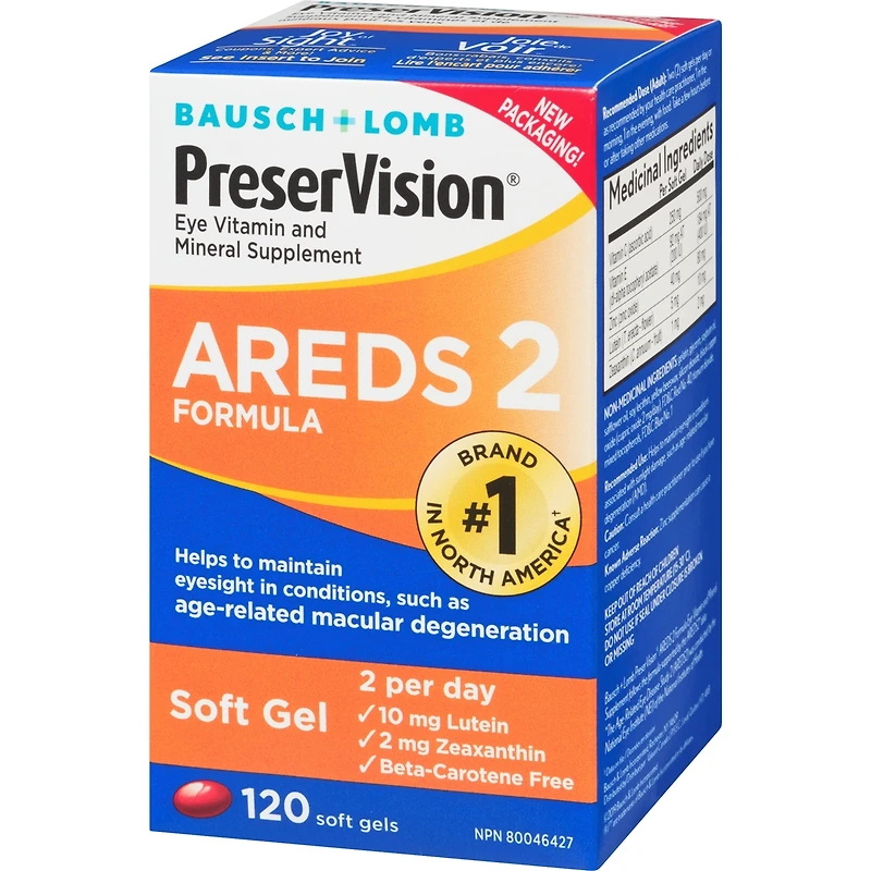 Supplément de vitamines et de minéraux pour les yeux PreserVision formule AREDS 2