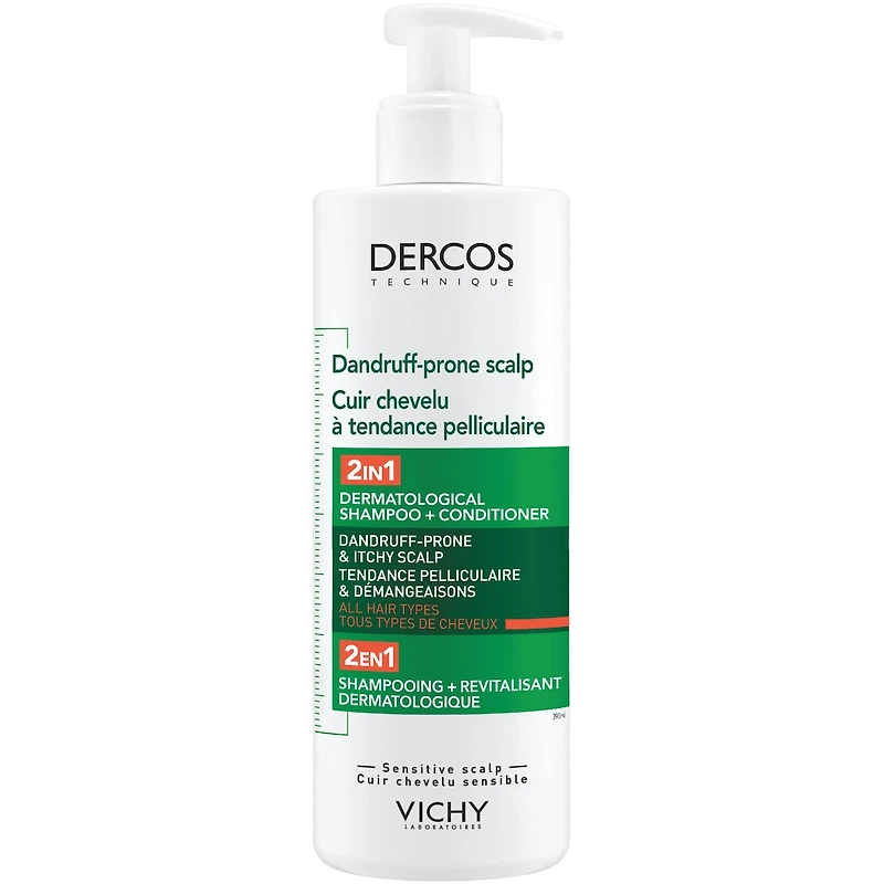 Vichy Dercos Shampooing + Revitalisant 2-en-1 à tendance pelliculaire à l’Acide Hyaluronique pour Cuir Chevelu Sensible