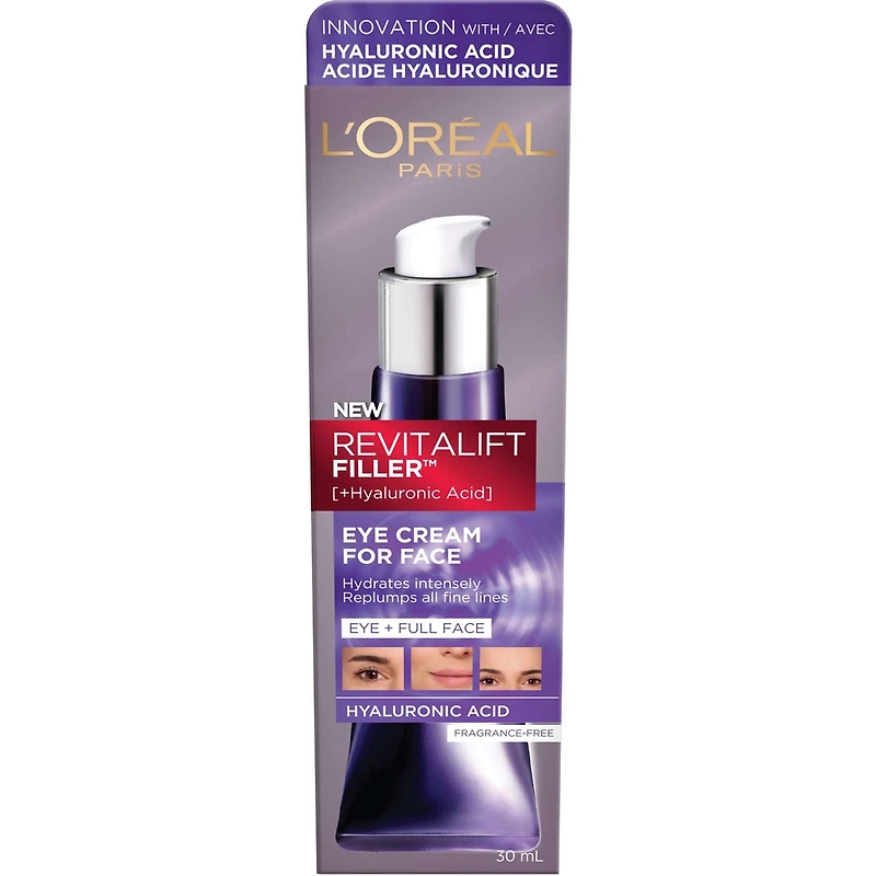 Revitalift Crème de yeux pour le visage Hydratant avec acide hyaluronique, sans parfum, sans alcool