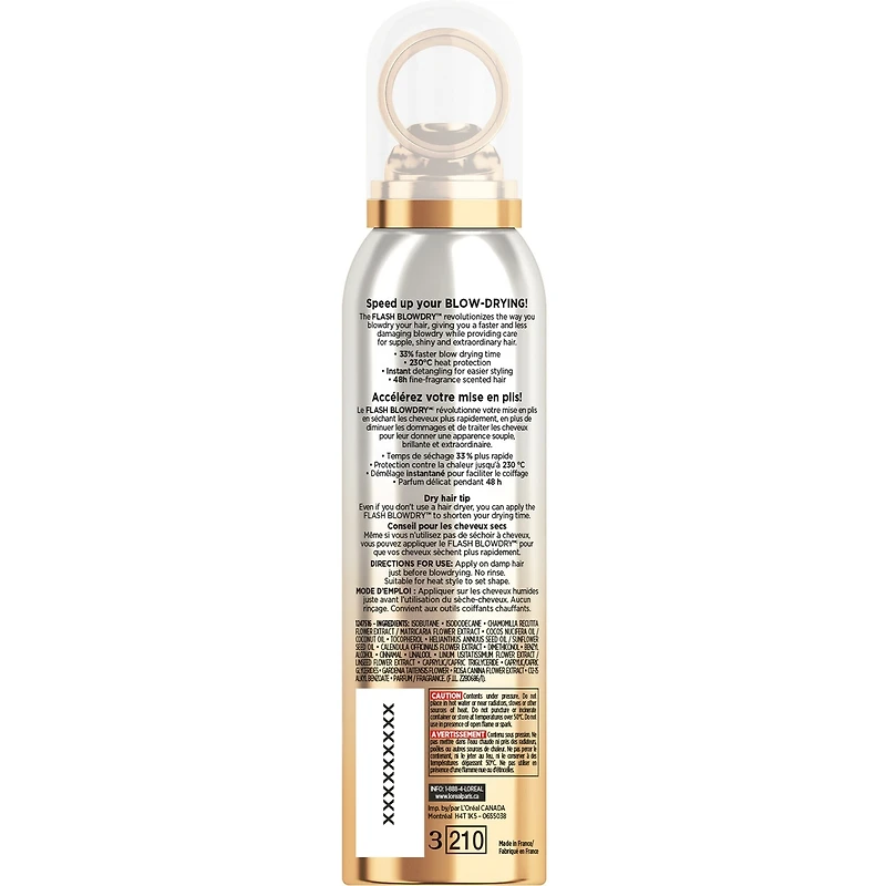 L'Oreal Paris Extraordinary Oil Flash BlowDry Brume Sans Rinçage, Pour Cheveux Secs, Protection Thermique