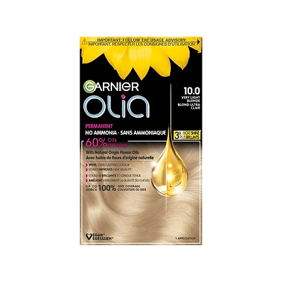 Olia Ammonia-Free Permanent Hair Dye, 10.0 Ultra Light Blonde, 60% Oils, 1 Kit