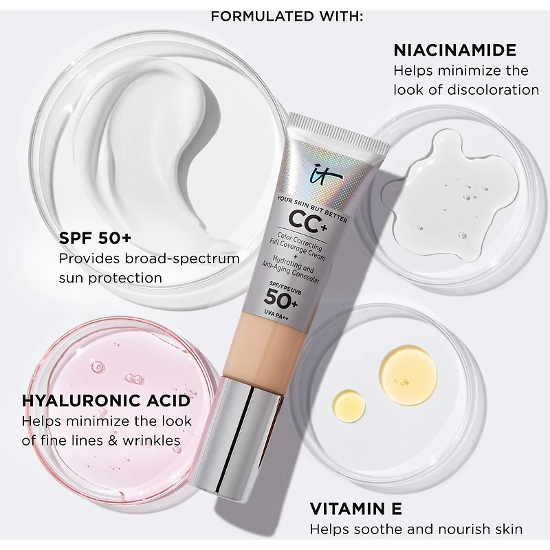CC+ Cream Foundation with Spf 50+, anti aging, full Coverage, Your Skin But Better™