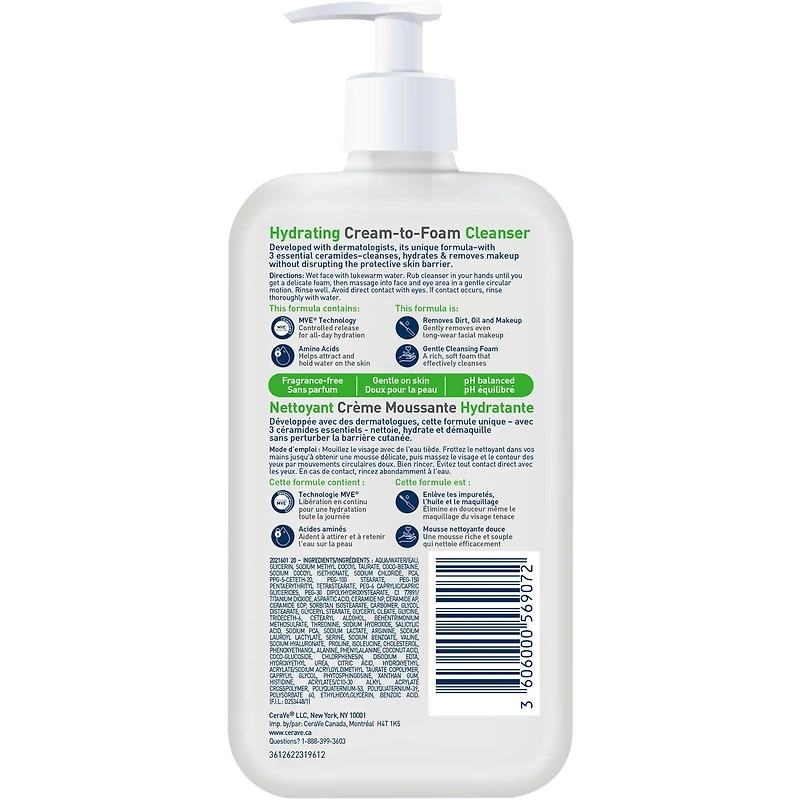 Hydrating Cream-to-Foam Cleanser Makeup Remover and Face Wash With Hyaluronic Acid
