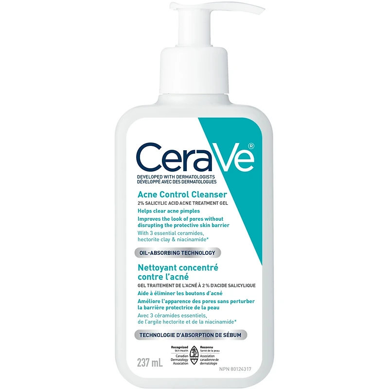Nettoyant concentré contre l'acné CeraVe | Nettoyant visage à 2% d'acide salicylique avec argile purifiante pour peaux grasses et points noirs | Sans parfum, sans parabène et non comédogène