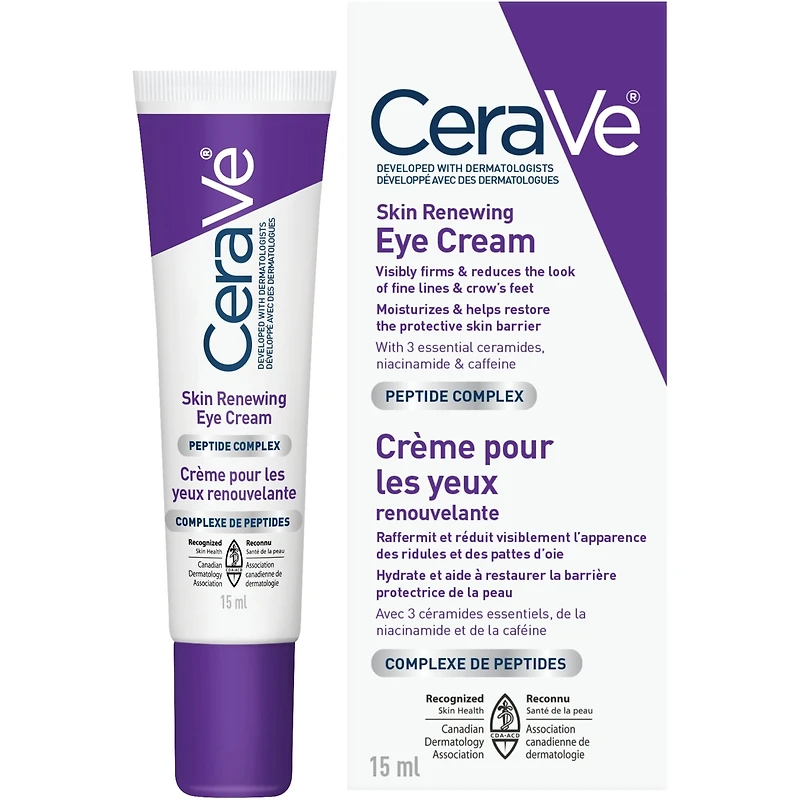 Crème pour les yeux renouvelante CeraVe | Avec caféine, peptides, acide hyaluronique, niacinamide et céramides pour les rides et ridules | Sans parfum et testé sous contrôle ophtalmologique
